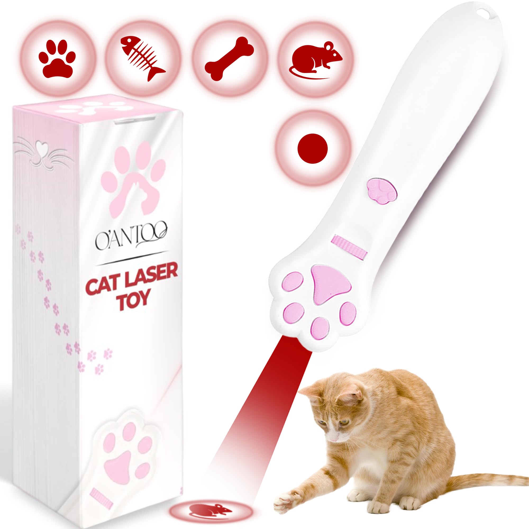 OANTOO Cat Toy - Dog Toy | Wall Image Projector | Indoor Interactive Cat Toy with 5 Different Designs | Ideal for Dog Cat Kitten Puppy (White)